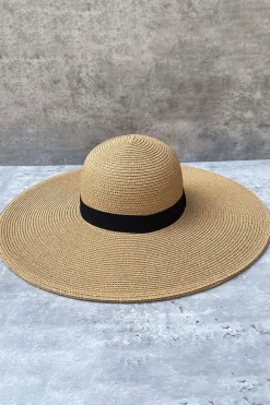 MICAS Accessories-Foldable Sun Protection Beach Straw Hat TAN