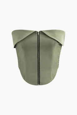 MICAS Tube Tops-Foldover Smocked Side Zipper Tube Top