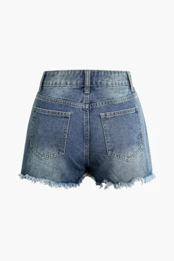 MICAS Shorts-Frayed Destroyed Denim Shorts LIGHT WASH BLUE