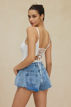 MICAS Shorts-Frayed Hem Wide Leg Denim Shorts BABY BLUE