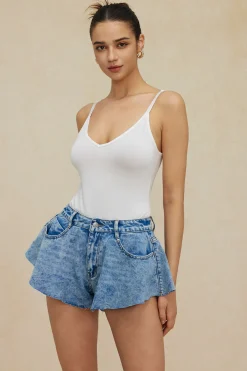 MICAS Shorts-Frayed Hem Wide Leg Denim Shorts BABY BLUE