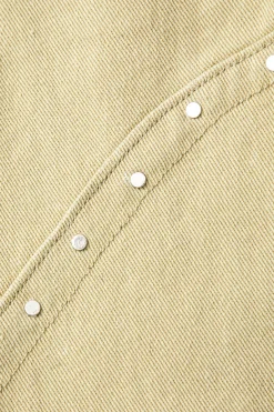 MICAS Jeans-Frayed Waist Rivet Decor Straight Leg Pants KHAKI