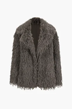 MICAS Outerwear|Outerwear-Fringe Faux Fur Coat GRAY