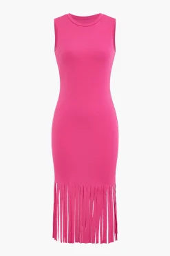 MICAS Midi Dresses-Fringe Hem Sleeveless Midi Dress