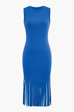 MICAS Midi Dresses-Fringe Hem Sleeveless Midi Dress