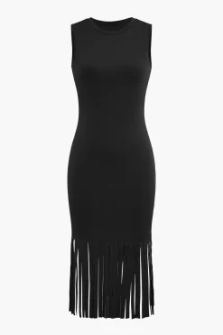 MICAS Midi Dresses-Fringe Hem Sleeveless Midi Dress