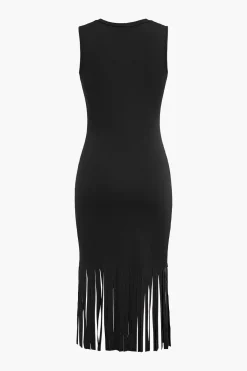 MICAS Midi Dresses-Fringe Hem Sleeveless Midi Dress