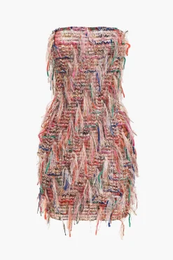 MICAS Mini Dresses-Fringe Mesh Strapless Mini Dress DUSTY PINK