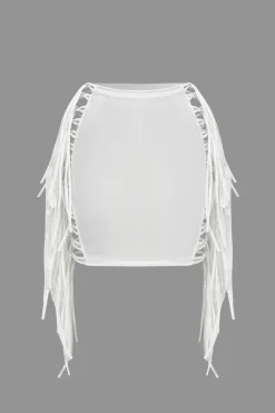 MICAS Skirts-Fringe Mini Skirt WHITE