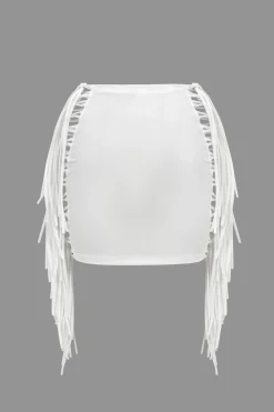 MICAS Skirts-Fringe Mini Skirt WHITE