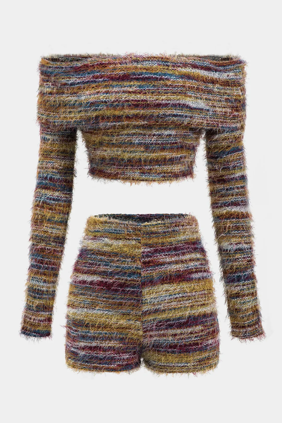 MICAS Short Sets-Fringe Off Shoulder Cropped Top And Shorts Set MAROON