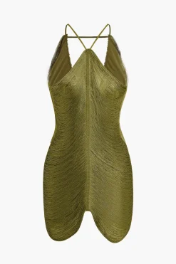 MICAS Mini Dresses-Fringe V-neck Mini Dress