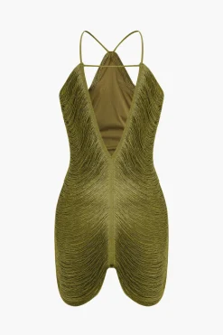 MICAS Mini Dresses-Fringe V-neck Mini Dress