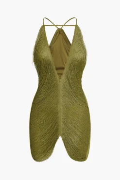 MICAS Mini Dresses-Fringe V-neck Mini Dress