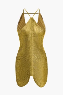 MICAS Mini Dresses-Fringe V-neck Mini Dress