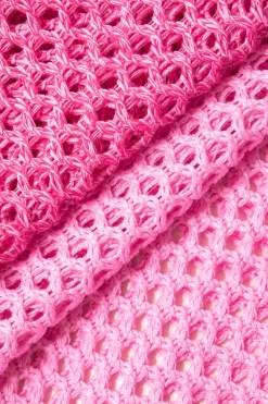 MICAS Knitwear|Swimwear-Fringed Hem Crochet Hollow Out Cover Up Knit Dress PINK