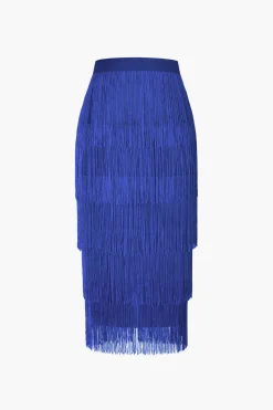 MICAS Skirts-Fringed Tiered Midi Skirt