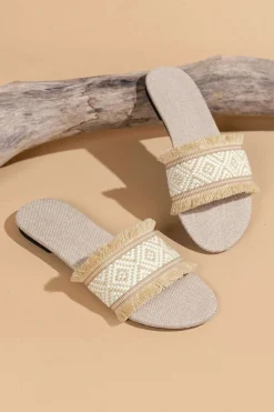 MICAS Shoes|Shoes-Fringed Weave Beach Slides BEIGE