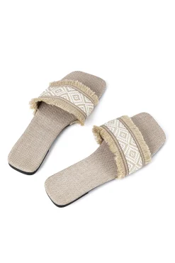 MICAS Shoes|Shoes-Fringed Weave Beach Slides BEIGE