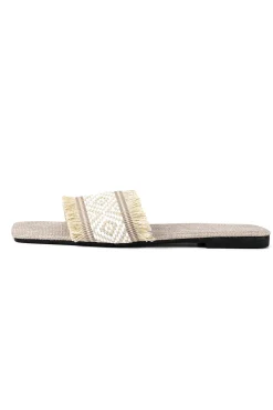 MICAS Shoes|Shoes-Fringed Weave Beach Slides BEIGE