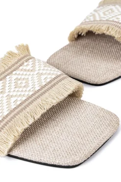 MICAS Shoes|Shoes-Fringed Weave Beach Slides BEIGE