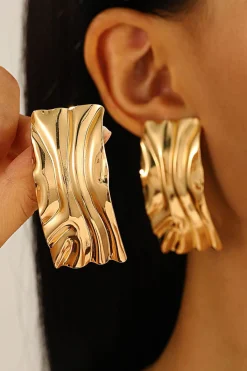 MICAS Earrings|Accessories-Geometric Exaggerated Glossy Ruched Earrings GOLD