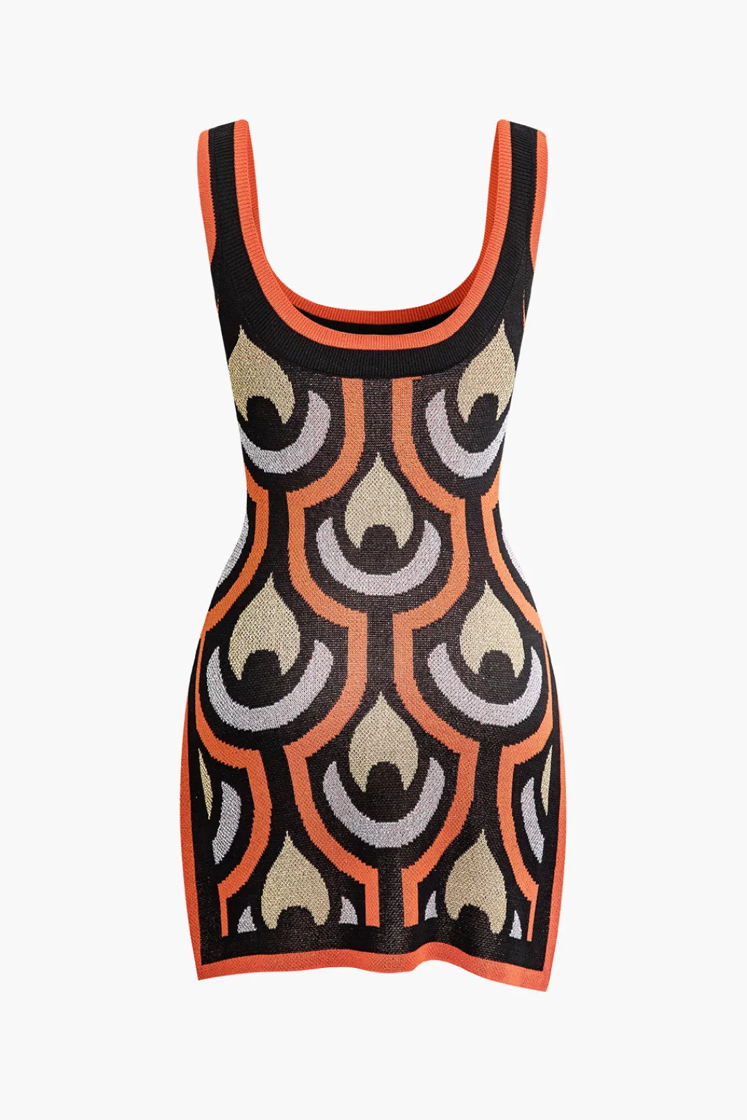 MICAS Knitwear|Knit Dresses-Geometric Pattern Knit Slit Sleeveless Mini Dress MULTICOLOR