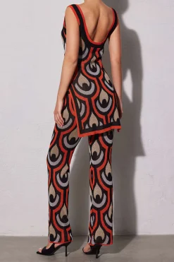 MICAS Knitwear|Knit Dresses-Geometric Pattern Knit Slit Sleeveless Mini Dress MULTICOLOR