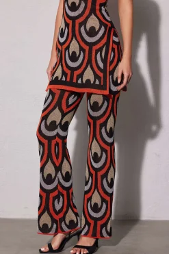 MICAS Knitwear|Knit Dresses-Geometric Pattern Knit Slit Sleeveless Mini Dress MULTICOLOR