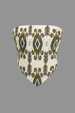 MICAS Tube Tops-Geometric Print Tie Front Tube Top BROWN