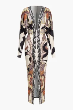 MICAS Long Sleeve Dresses|Maxi Dresses-Geometric Print V-Neck Maxi Dress