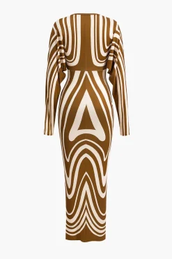 MICAS Long Sleeve Dresses|Maxi Dresses-Geometric Print V-Neck Maxi Dress
