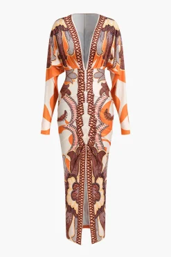MICAS Long Sleeve Dresses|Maxi Dresses-Geometric Print V-Neck Maxi Dress