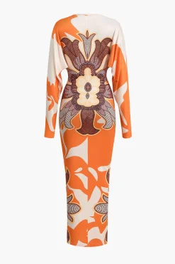 MICAS Long Sleeve Dresses|Maxi Dresses-Geometric Print V-Neck Maxi Dress