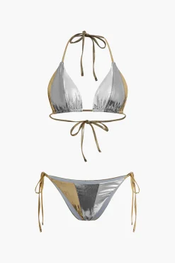 MICAS Swimwear|Vacation Sets-Glimmering Metallic Bikini Set Contrast Color