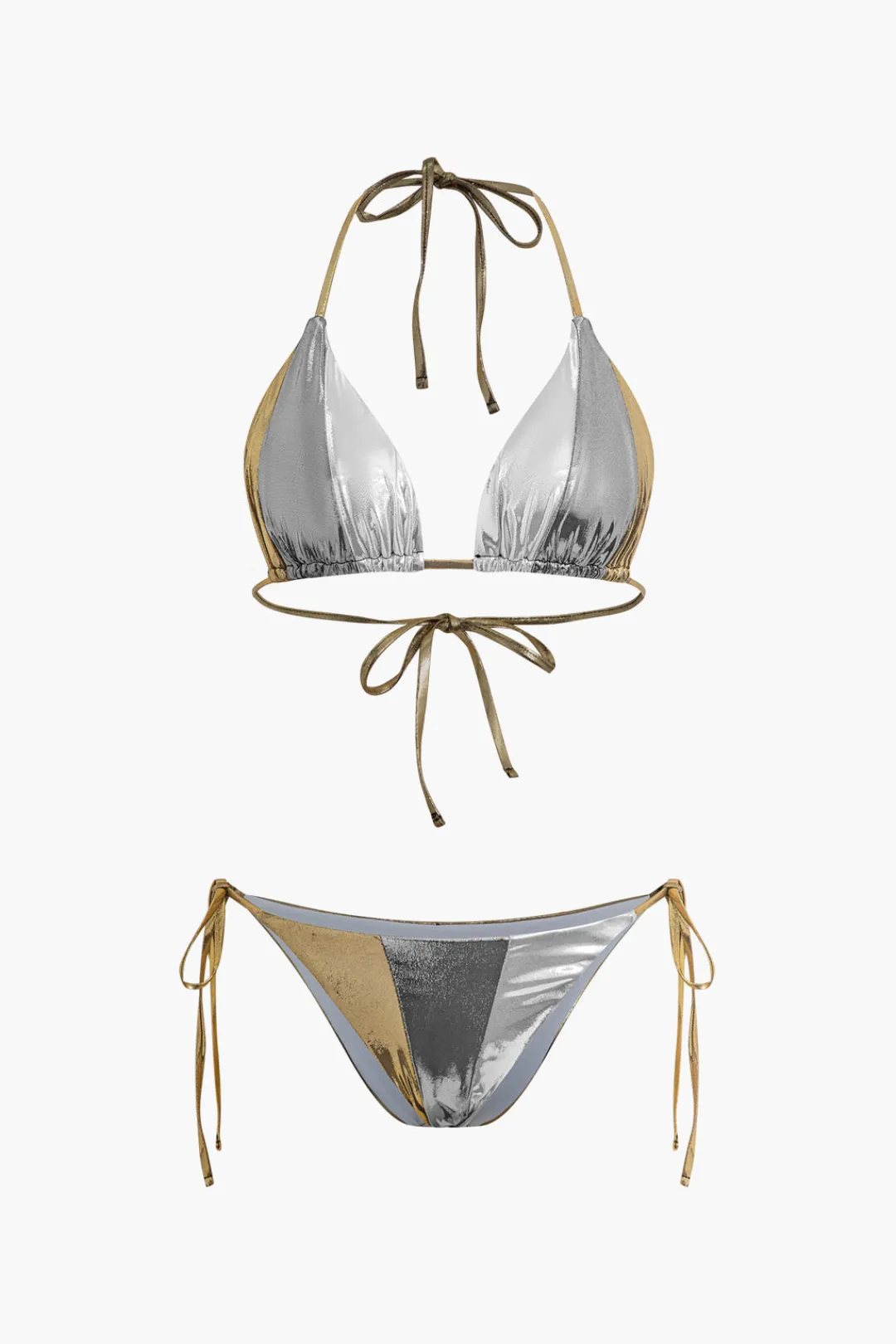 MICAS Swimwear|Vacation Sets-Glimmering Metallic Bikini Set Contrast Color