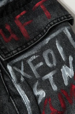 MICAS Skirts-Graffiti Flap Pocket Denim Mini Skirt