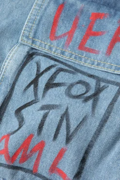 MICAS Skirts-Graffiti Flap Pocket Denim Mini Skirt