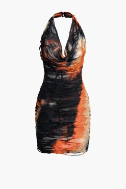 MICAS Mini Dresses-Halter Backless Distressed Mini Dress