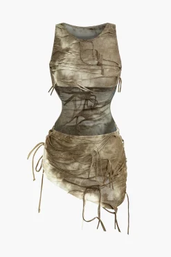 MICAS Swimwear|Vacation Sets-Halter Bikini And Tie Dye Cover Up Sarong 3-pcs Set MULTICOLOR