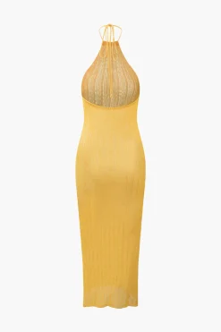 MICAS Knitwear|Knit Dresses-Halter Knit Backless Cover-up Dress