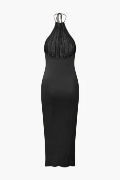 MICAS Knitwear|Knit Dresses-Halter Knit Backless Cover-up Dress