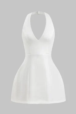 MICAS Mini Dresses-Halter Neck Backless Sleeveless Mini Dress WHITE