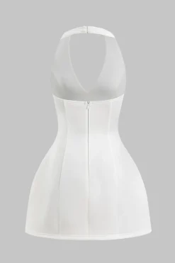 MICAS Mini Dresses-Halter Neck Backless Sleeveless Mini Dress WHITE