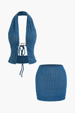 MICAS Skirt Sets|Vacation Sets-Halter Neck Backless Tank Top And Mini Skirt Set