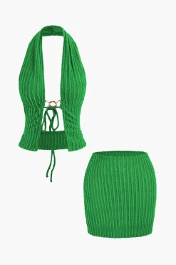 MICAS Skirt Sets|Vacation Sets-Halter Neck Backless Tank Top And Mini Skirt Set