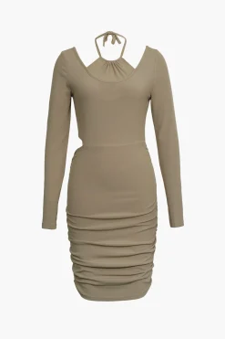 MICAS Long Sleeve Dresses|Mini Dresses-Halter Neck Mini Dress GREEN