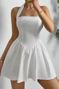 MICAS Mini Dresses-Halter Neck Sleeveless Mini Dress WHITE