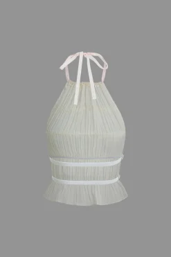 MICAS Skirt Sets|Vacation Sets-Halter Neck Tie Ruched Backless Ruffle Skirt Set