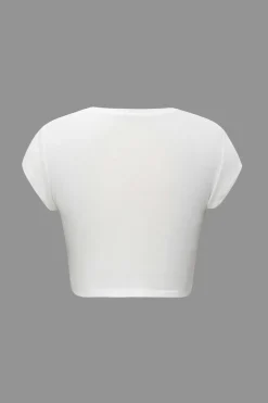 MICAS T-Shirts-Hands Print Round Neck Crop T-shirt